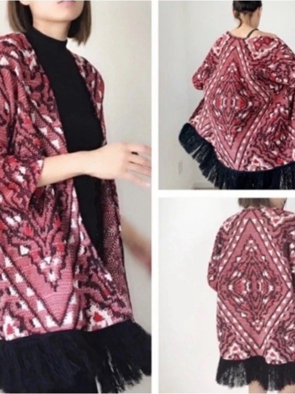 Divided cotton blend fringe cardigan
